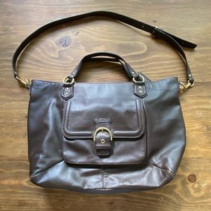 Coach Brown Leather Travel Tote with Gold Hardware